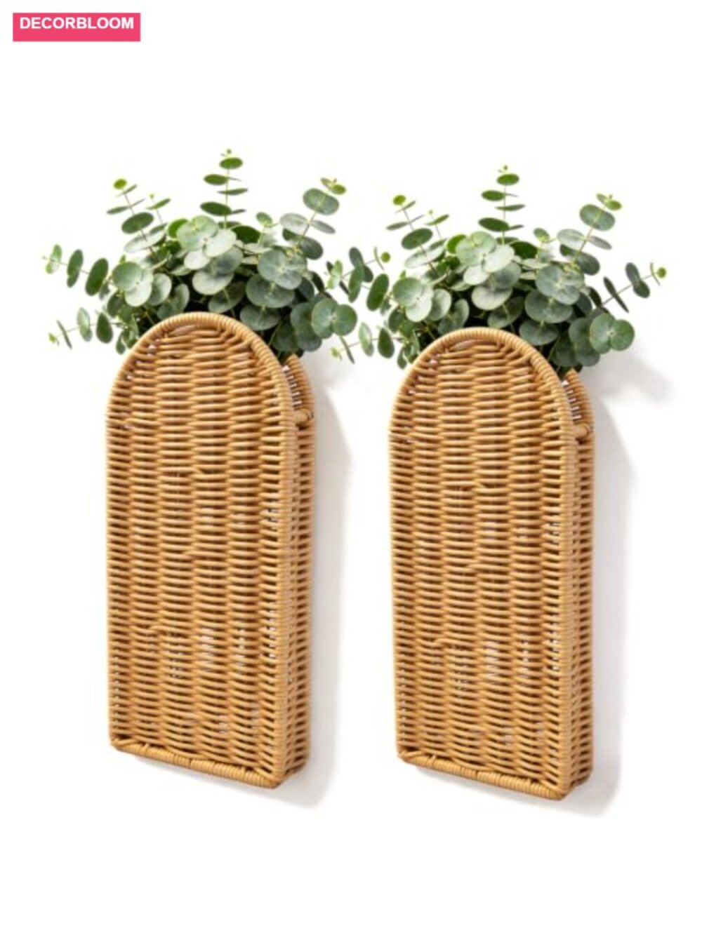 Set of 2 Resin Wicker Hanging Wall Planters Indoor Outdoor Boho Decor